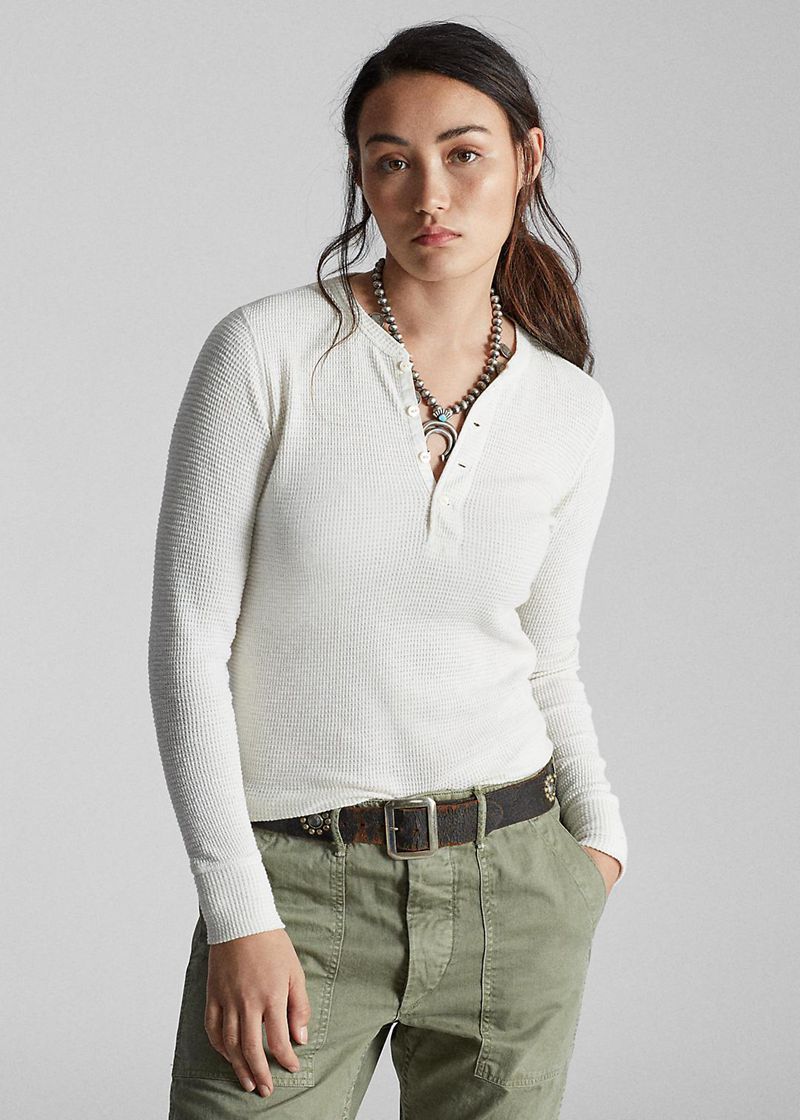 Top RRL Mujer Slim Waffle-Knit Cotton Henley Chile Blancas THJNY-0364